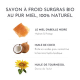 savon à froid surgras bio au pur miel, 100% naturel